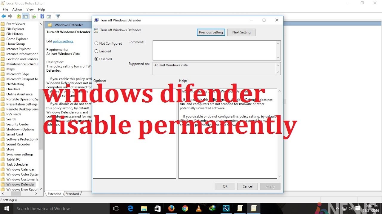 How to Permanently Turn Off Windows Defender On Windows 10, Windows 8.1, Windows 7 And Windows XP