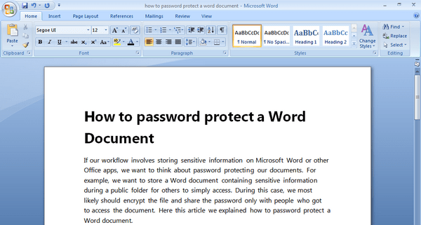 how to password protect a word document	