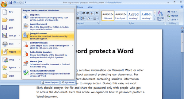 how to password protect a word document 2